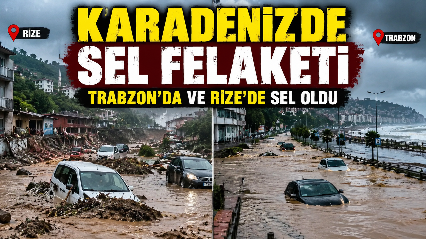 KARADENİZ’DE SEL VE SAĞANAK ALARMI: RİZE VE TRABZON’DA ARAÇLAR SULAR ALTINDA KALDI